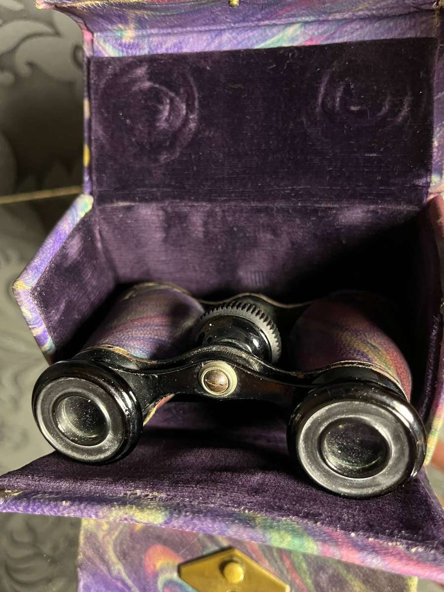 Vintage French Opera Glasses  Marbled Purple  Original Case