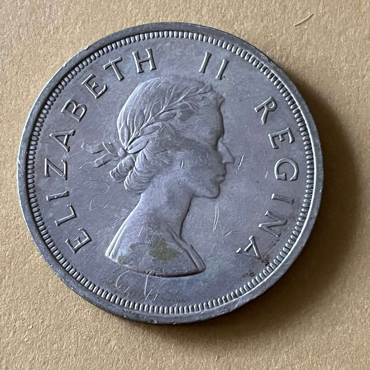 1958 South Africa Silver 5 Shillings  Springbok Crown  Queen Elizabeth II