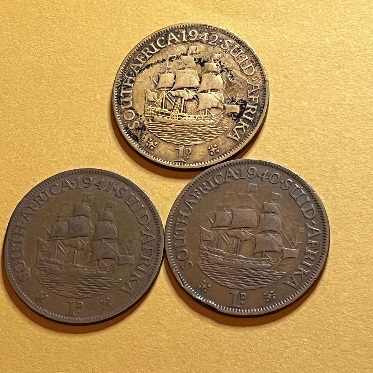 1940, 1941 & 1942 South Africa 1 Penny  Lot of 3