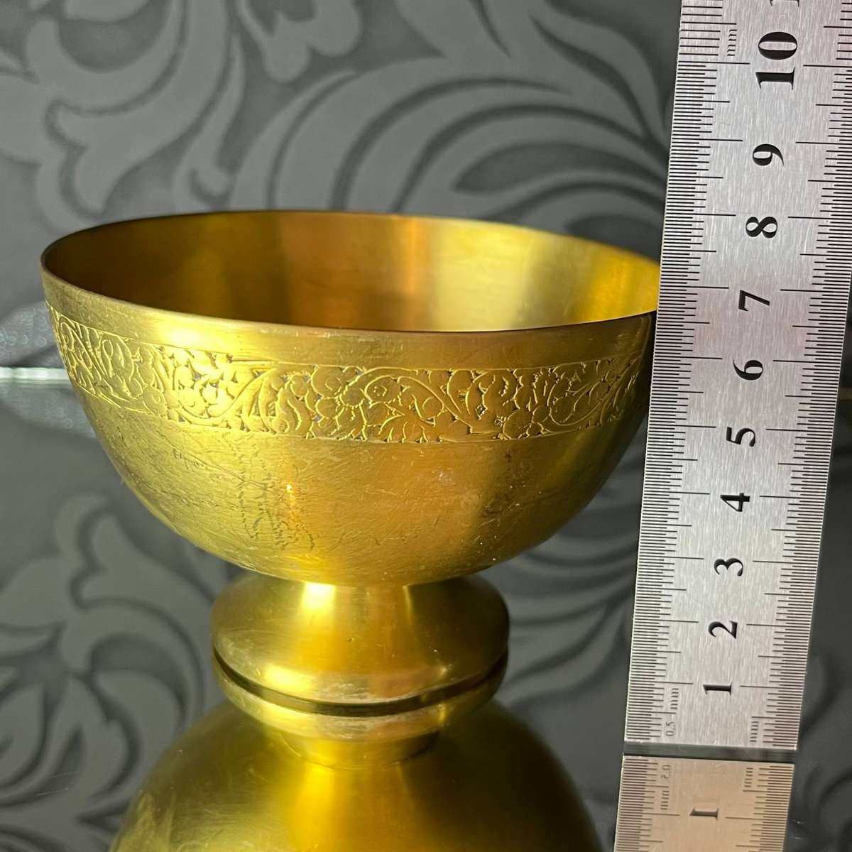  Vintage Copper Pedestal Bowl  Hand-Etched Floral Design