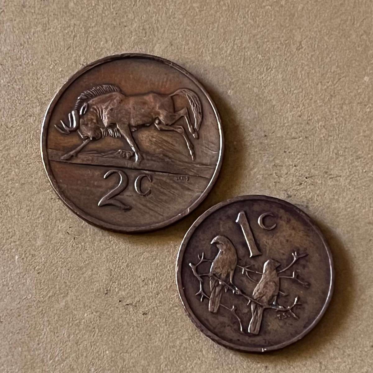 Lot of 2 Coins  1977 2c & 1974 1c  Attractive Natural Toning