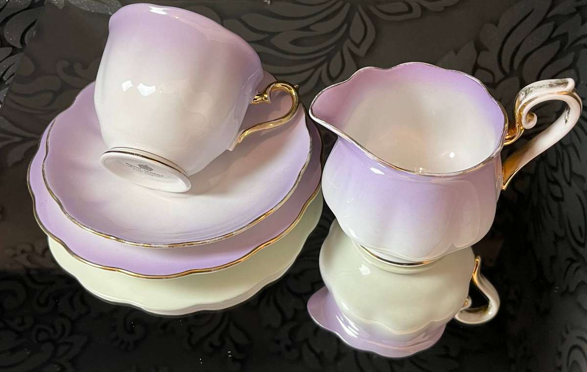 Royal Albert Rainbow Lilac Trio + Creamer  English Bone China Collectors Set
