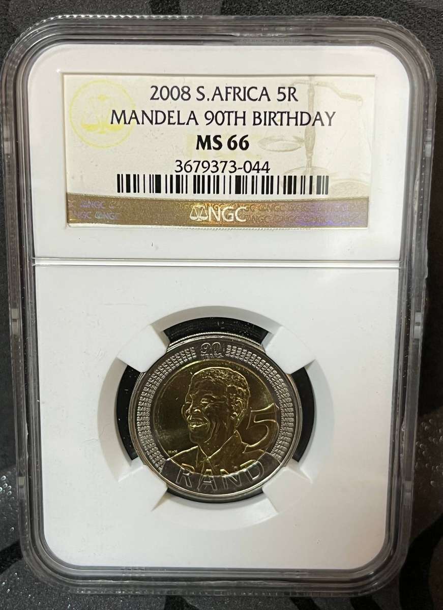 South Africa 2008 Mandela 90th Birthday 5 Rand  NGC MS66  Graded Coin