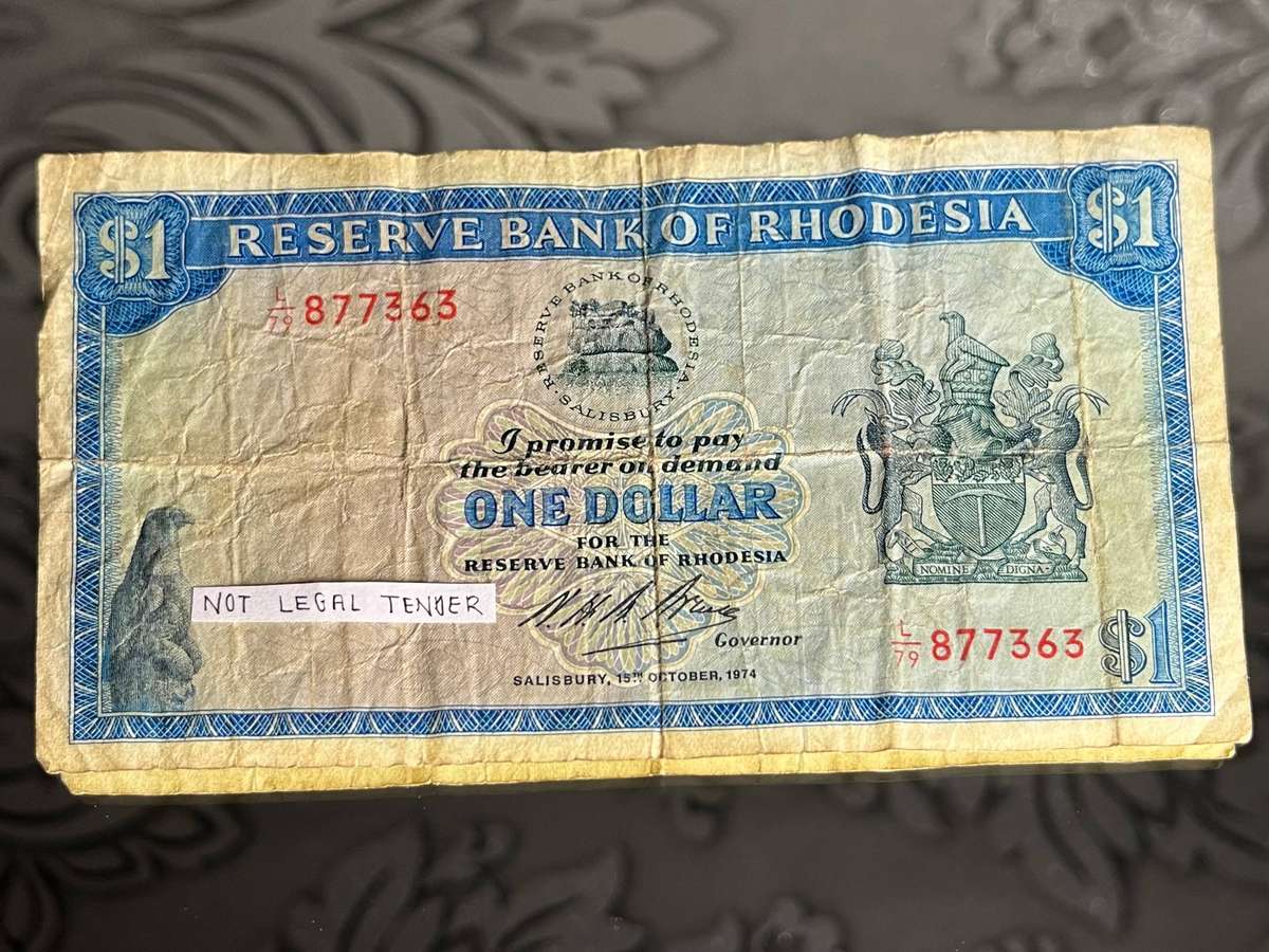 Reserve Bank of Rhodesia  1 Dollar Banknote (1974)  Scarce Historical Collectible