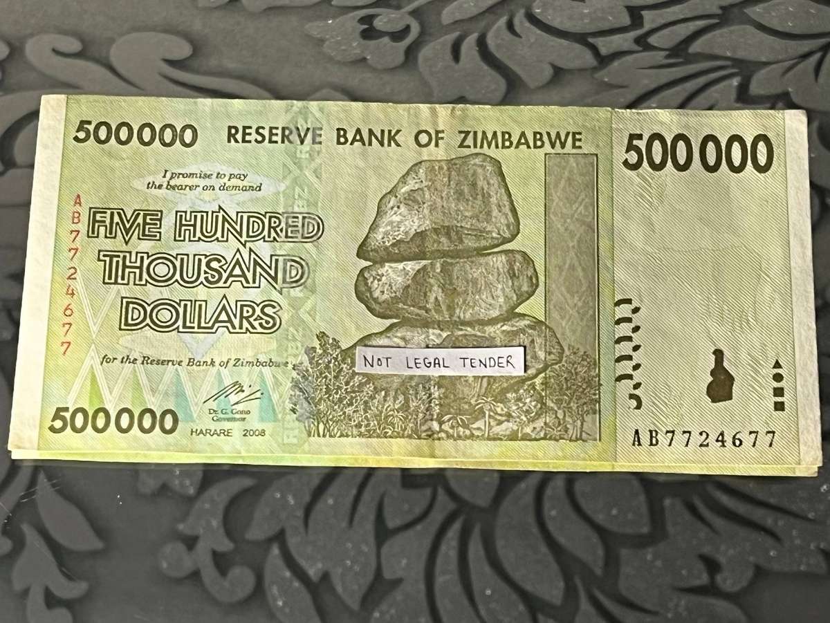 Zimbabwe $500,000 Banknote  2008 Hyperinflation Issue  Gono Signature