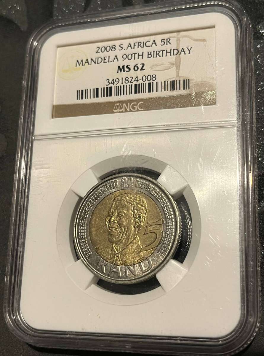 2008 South Africa 5 Rand Mandela 90th Birthday NGC MS62