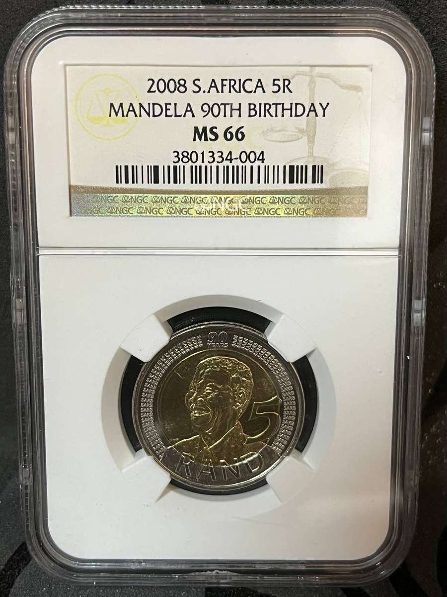 South Africa 2008 Mandela 90th Birthday 5 Rand  NGC MS66  Graded Coin