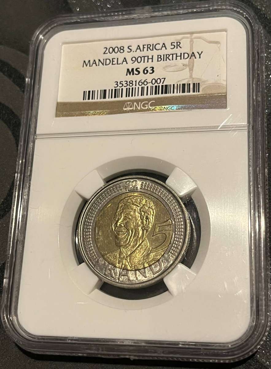 2008 South Africa 5 Rand Mandela 90th Birthday NGC MS63