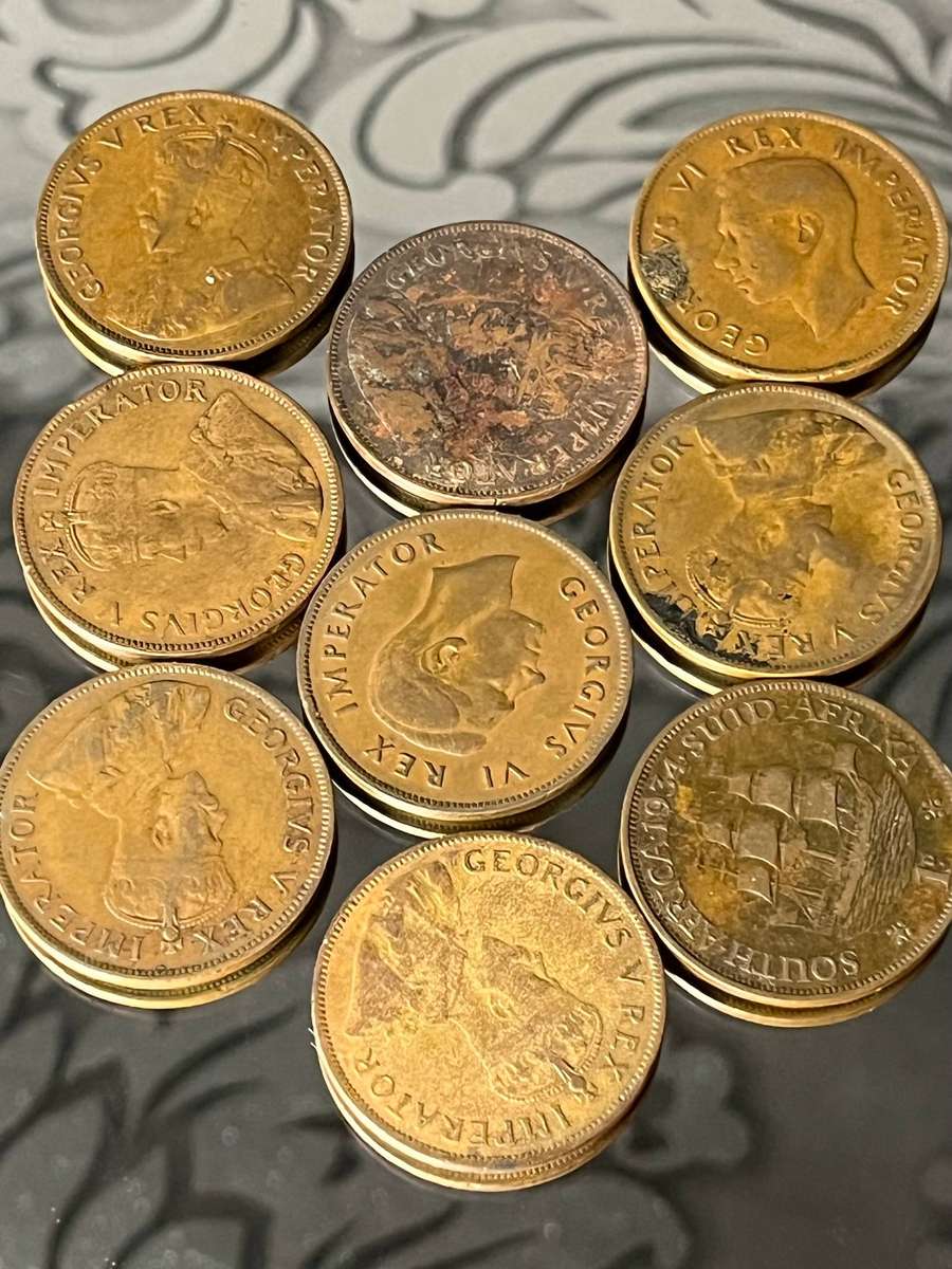  Lot of 9 x South Africa 1 Penny Coins