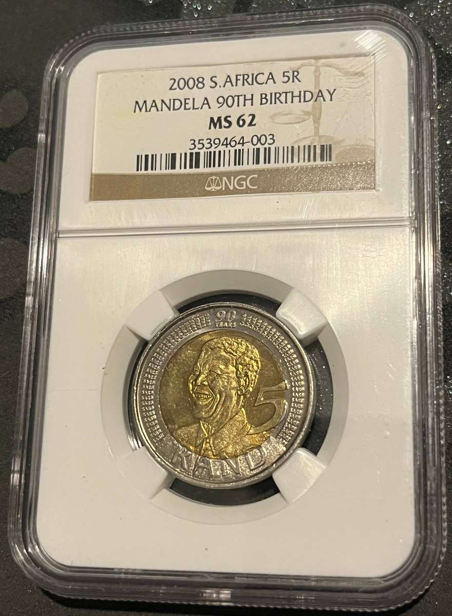 2008 South Africa 5 Rand  Mandela 90th Birthday  NGC MS62