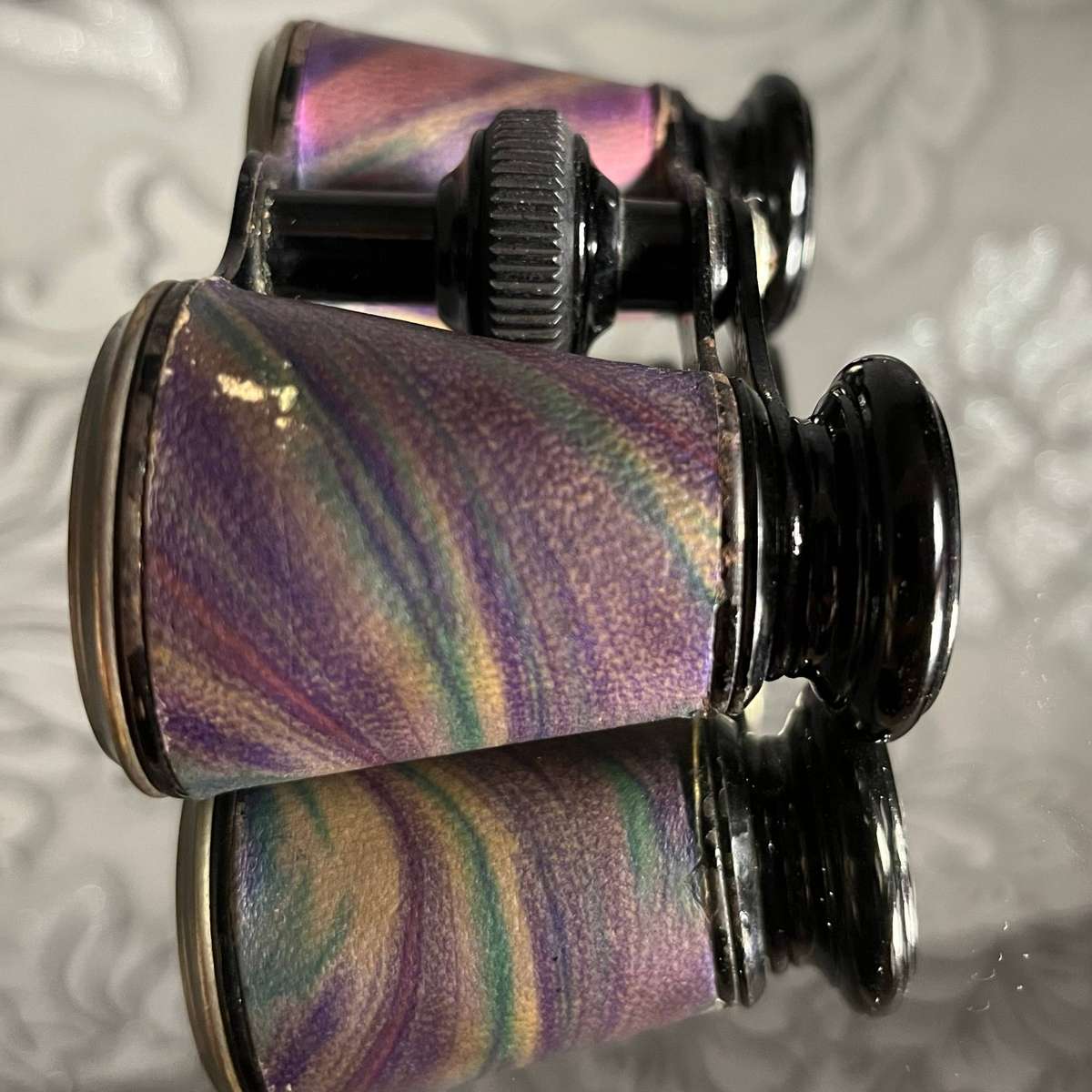 Vintage French Opera Glasses  Marbled Purple  Original Case