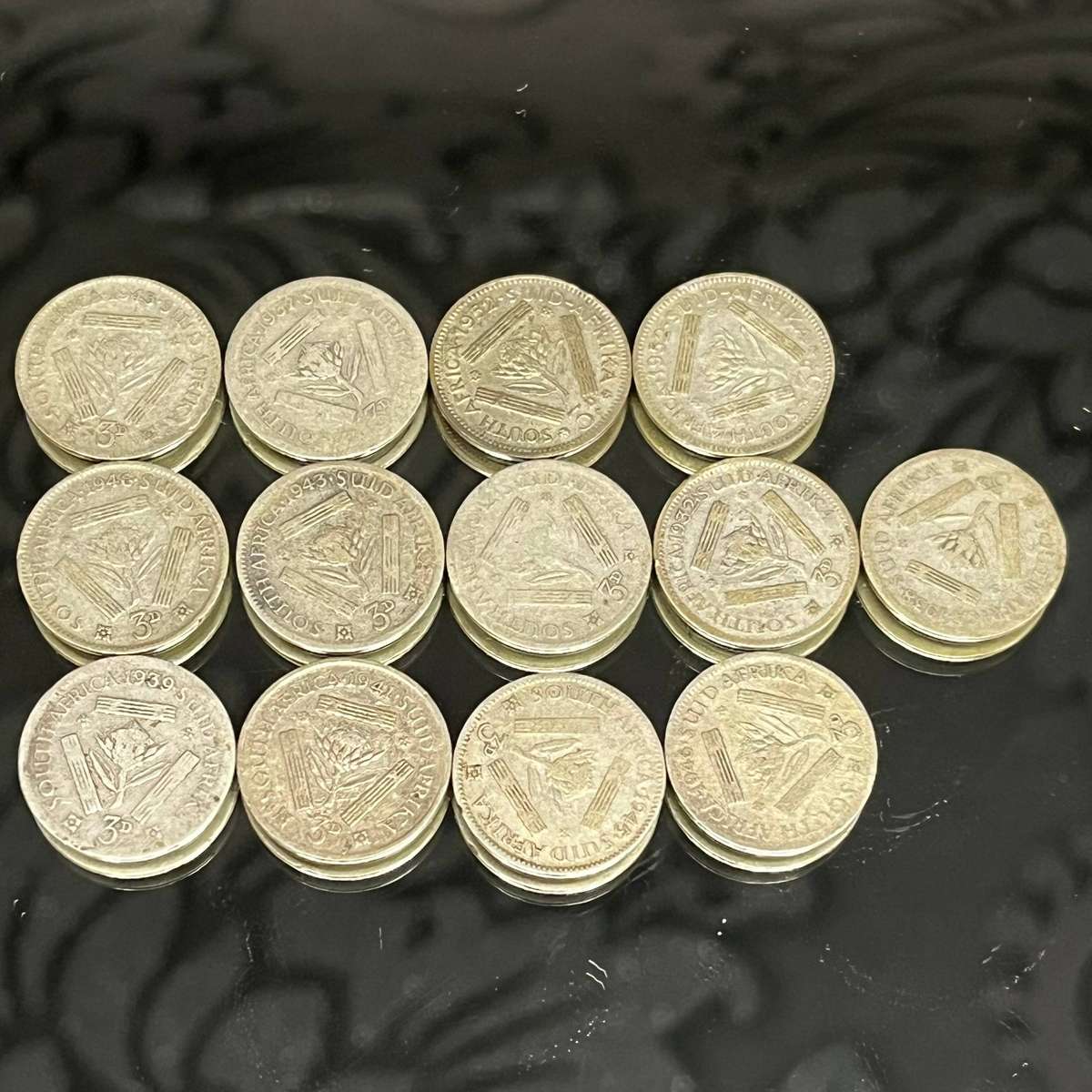 South Africa  Lot of 13x Silver Threepence Coins (1930s1940s, 80% Silver)