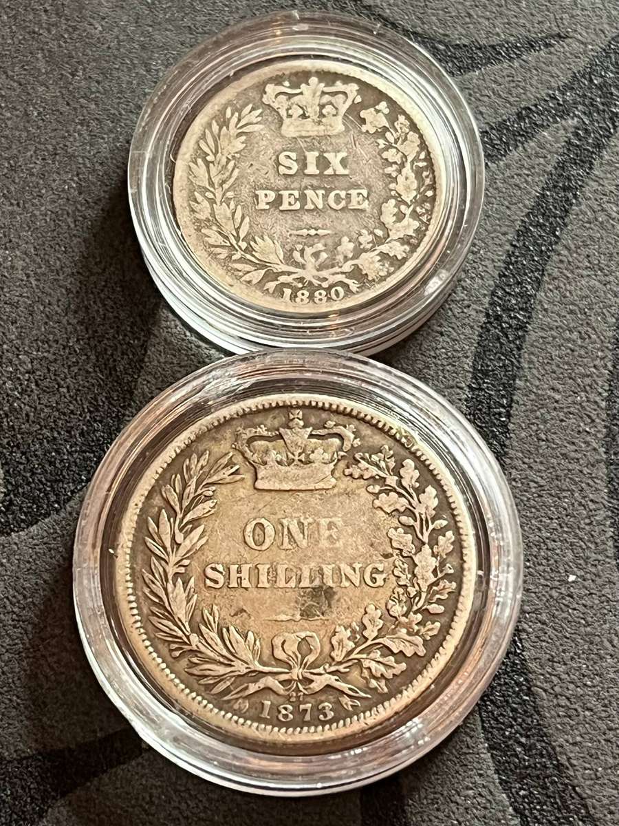 1873 & 1880 Great Britain Sterling Silver Coin Set  Queen Victoria (1 Shilling & 6 Pence)