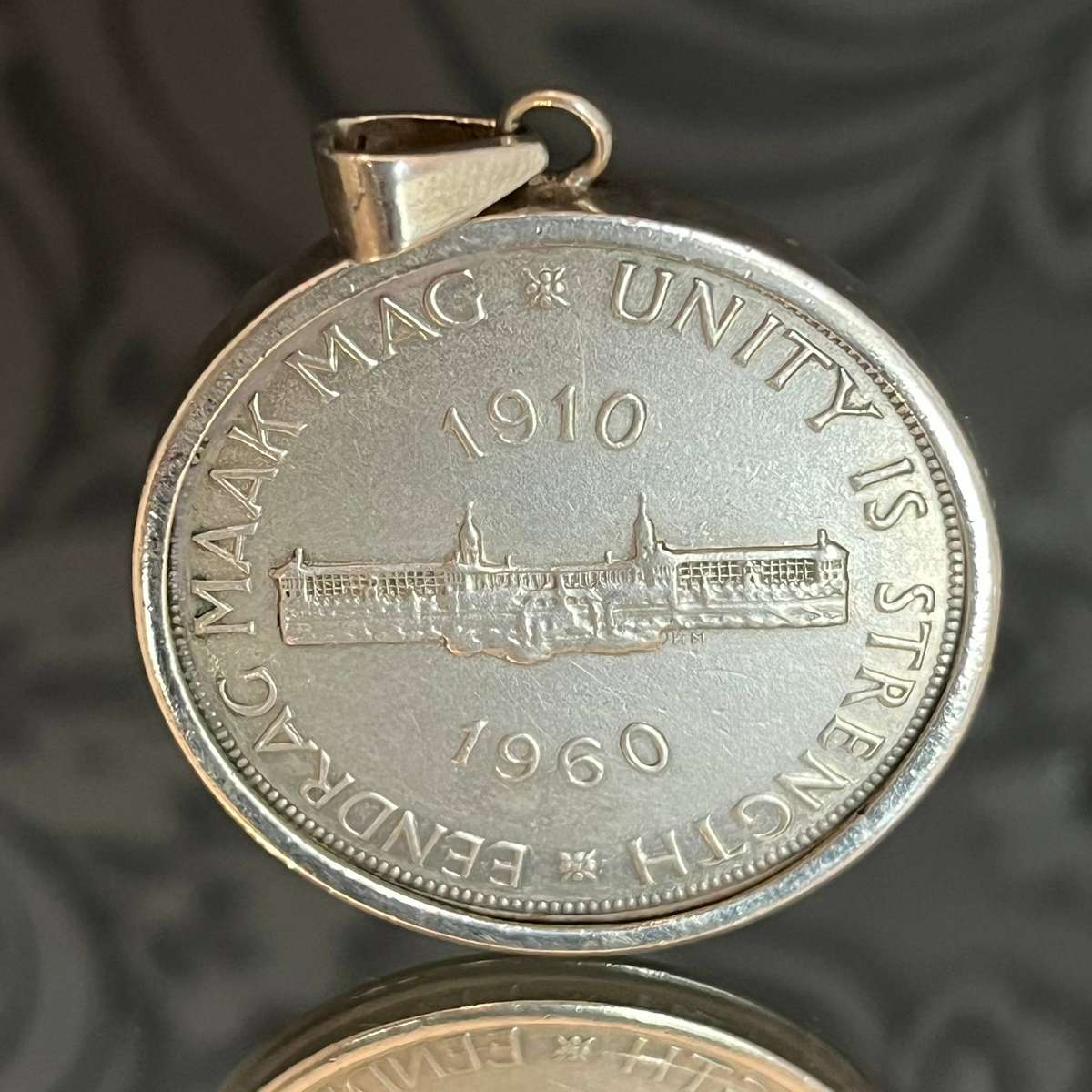  1960 South Africa 5 Shillings Silver Coin  Mounted Pendant Jewelry