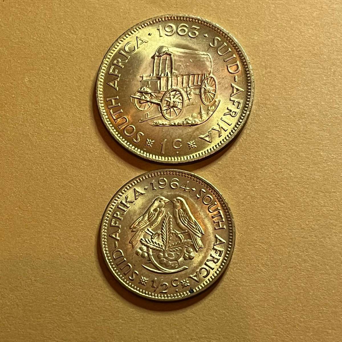 1963 & 1964 South Africa Bronze Coin Pair (1c + ½c) 