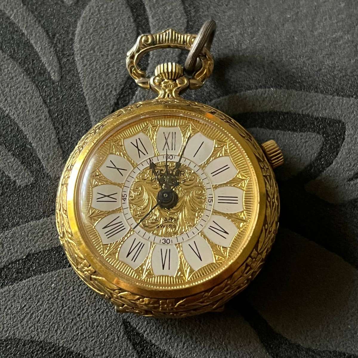  Vintage Mentor Swiss Mechanical Pocket Watch  Ornate Gold-Tone Case  Fully Working