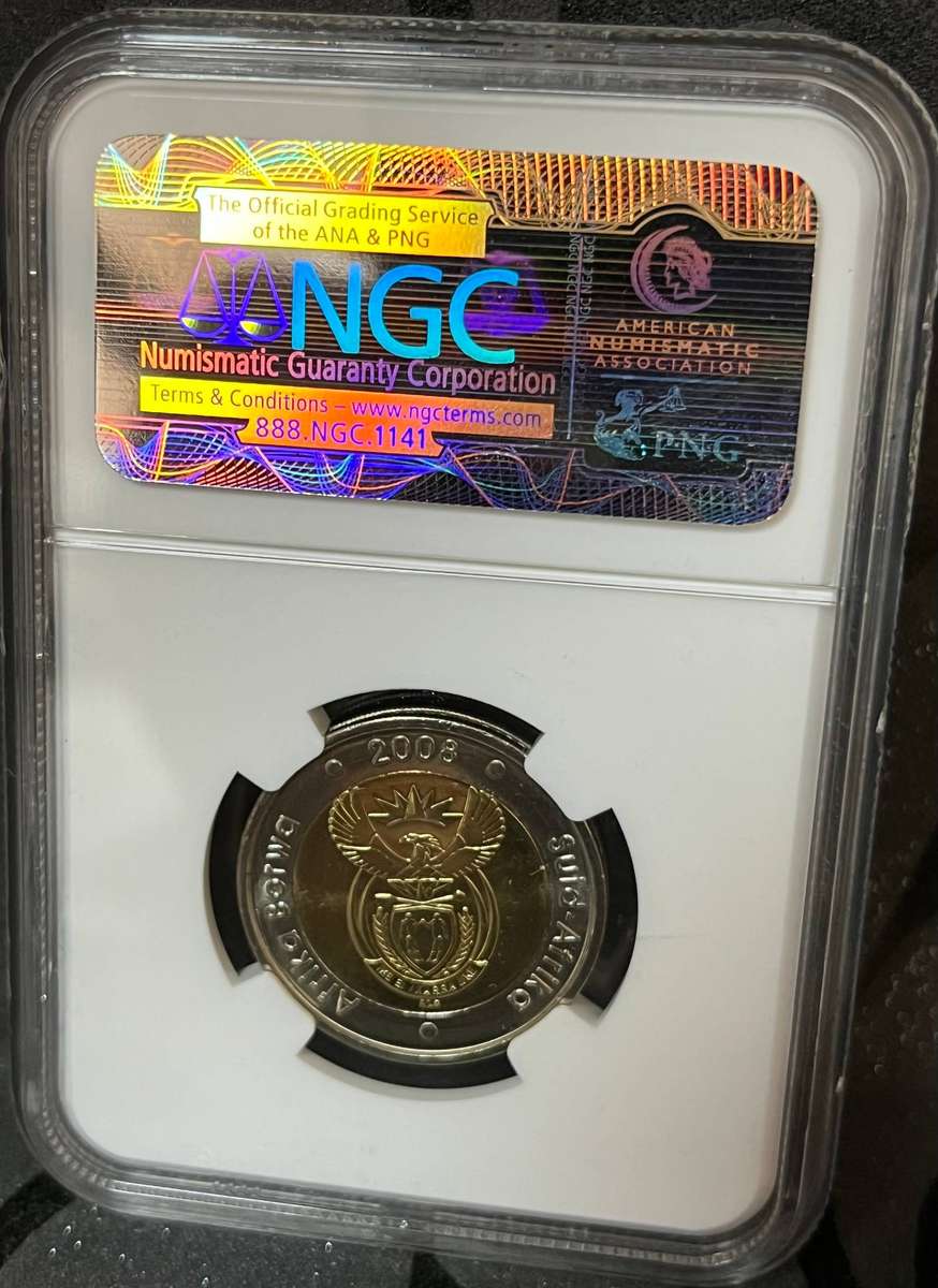 South Africa 2008 Mandela 90th Birthday 5 Rand  NGC MS66  Graded Coin