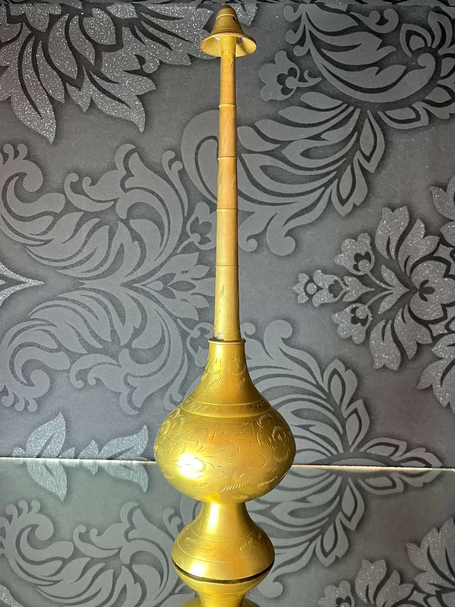  Tall Vintage Brass Ewer  Hand-Etched Floral Design