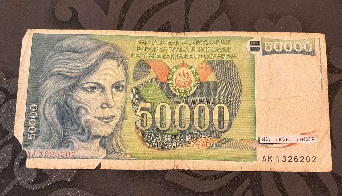  Yugoslavia 50,000 Dinara Banknote (1988)