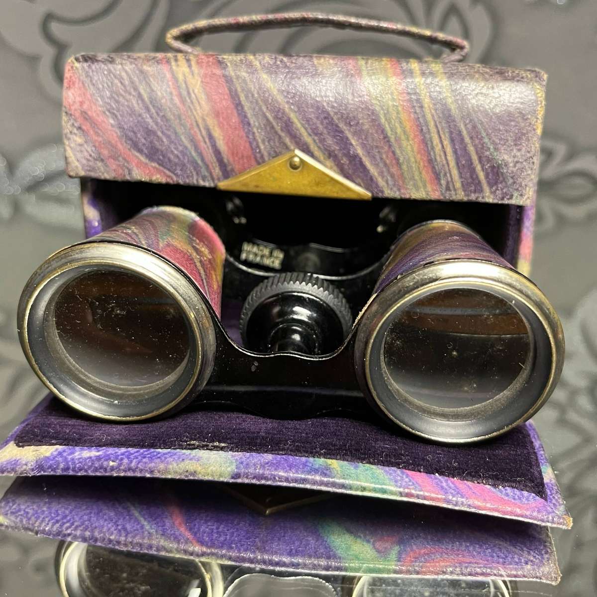 Vintage French Opera Glasses  Marbled Purple  Original Case