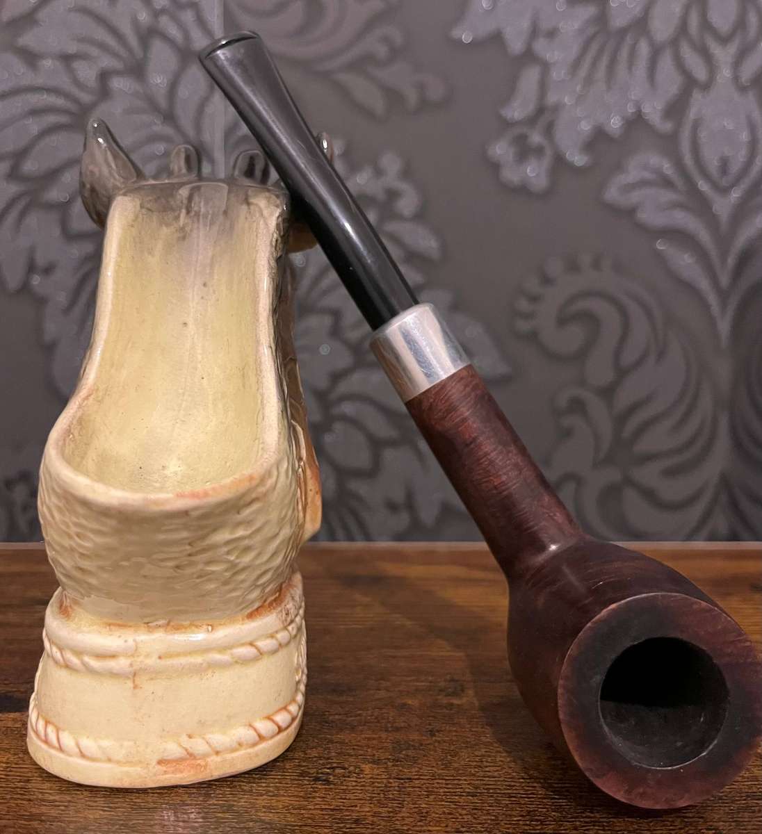 Vintage South Africa Giraffe Ceramic Pipe Holder + Briar Pipe