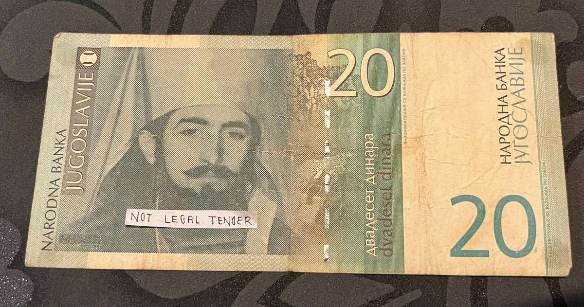  Yugoslavia 20 Dinara Banknote (2000)  Federal Republic of Yugoslavia Issue