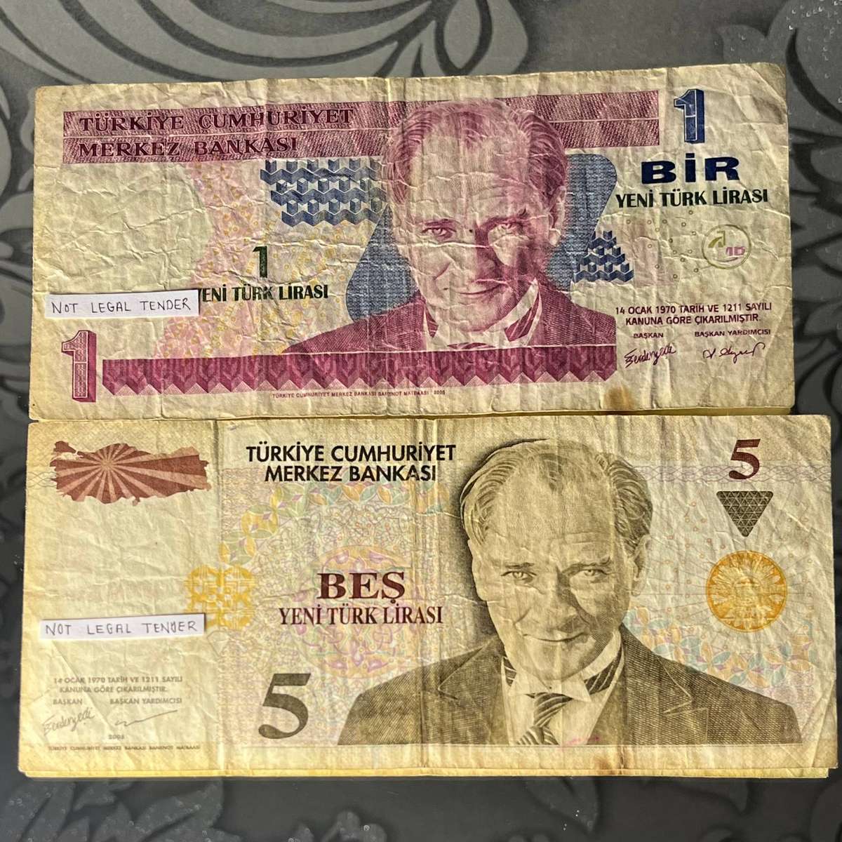 Turkey  1 & 5 Yeni Türk Lirasi Banknotes  Atatürk Issue