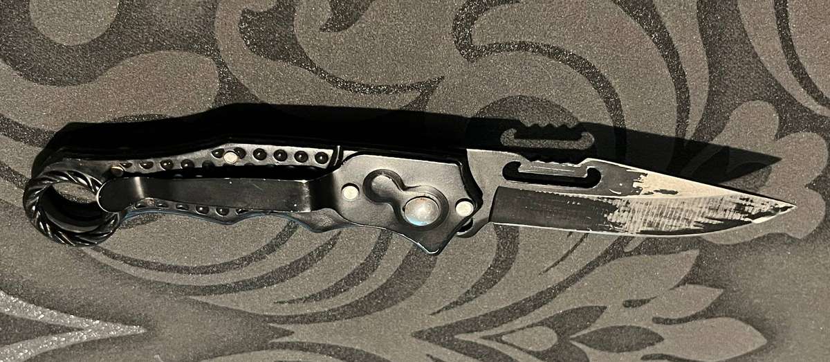 Tactical Black Folding Knife with Ring Grip & Safety Lock