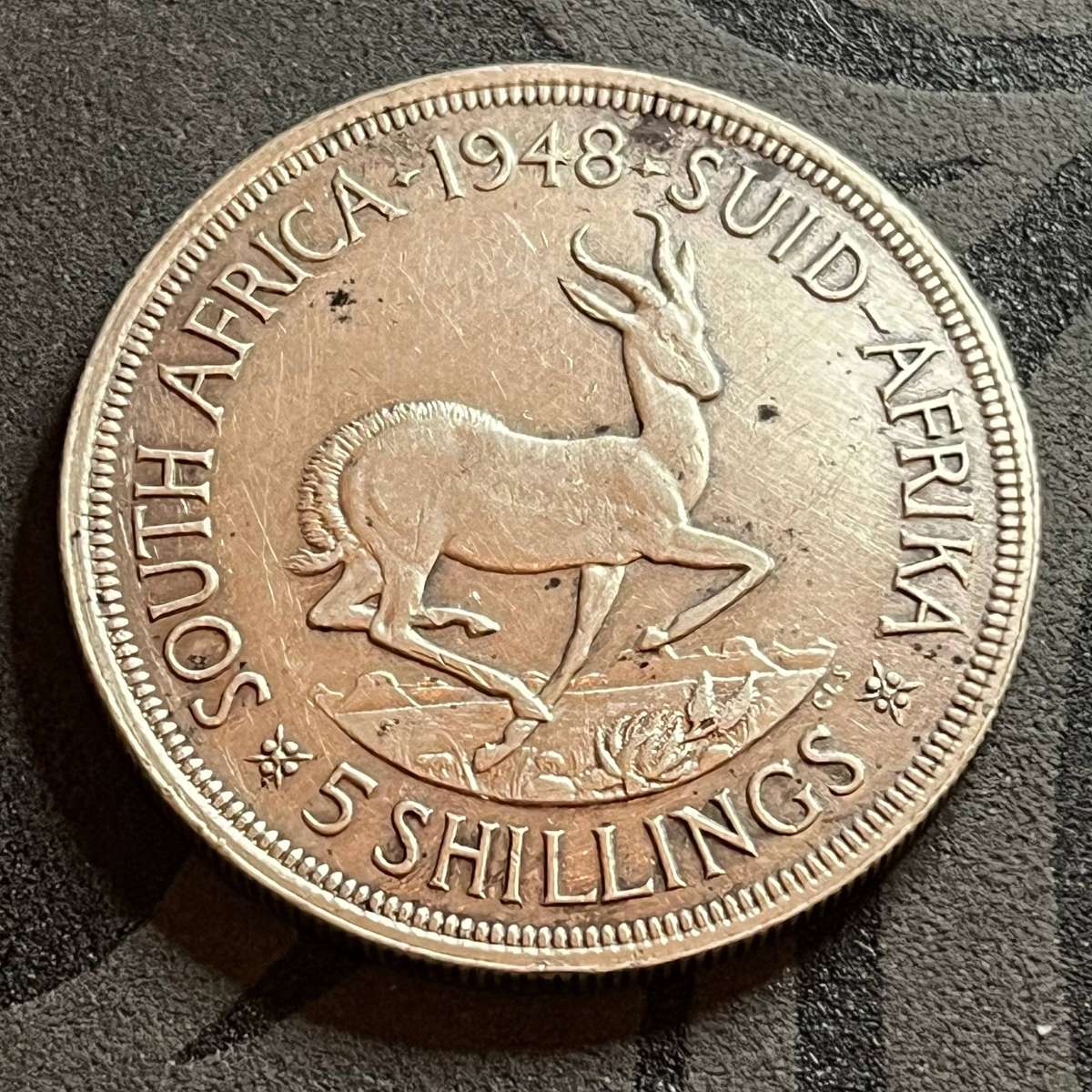  1948 South Africa 5 Shillings (SA Crown)  King George VI / Springbok Design