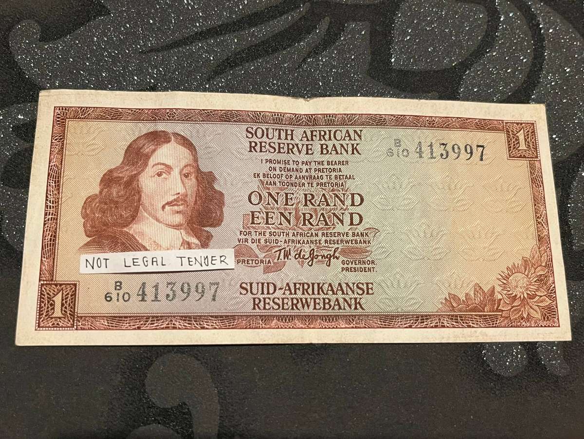  South Africa  R1 Banknote (T.W. de Jongh Signature, 1960s Issue)