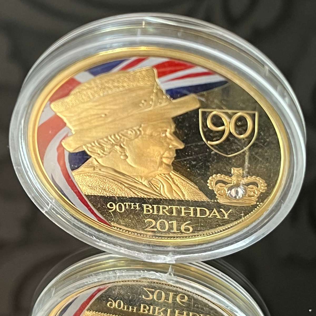Queen Elizabeth II 90th Birthday Commemorative Proof Coin (2016)  Gold Plated with Swarovski