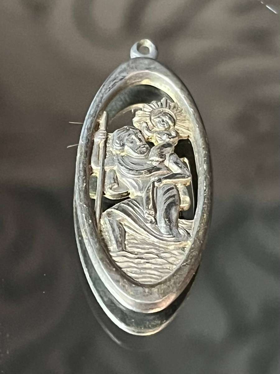 Sterling Silver Religious Pendant  Saint Christopher with Christ Child