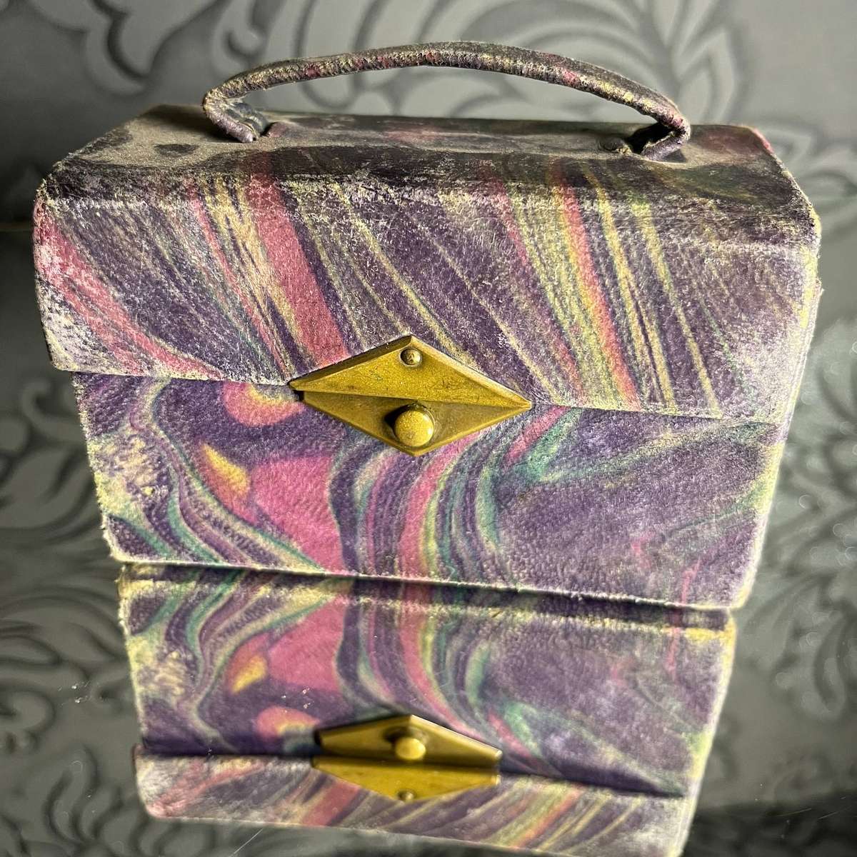 Vintage French Opera Glasses  Marbled Purple  Original Case