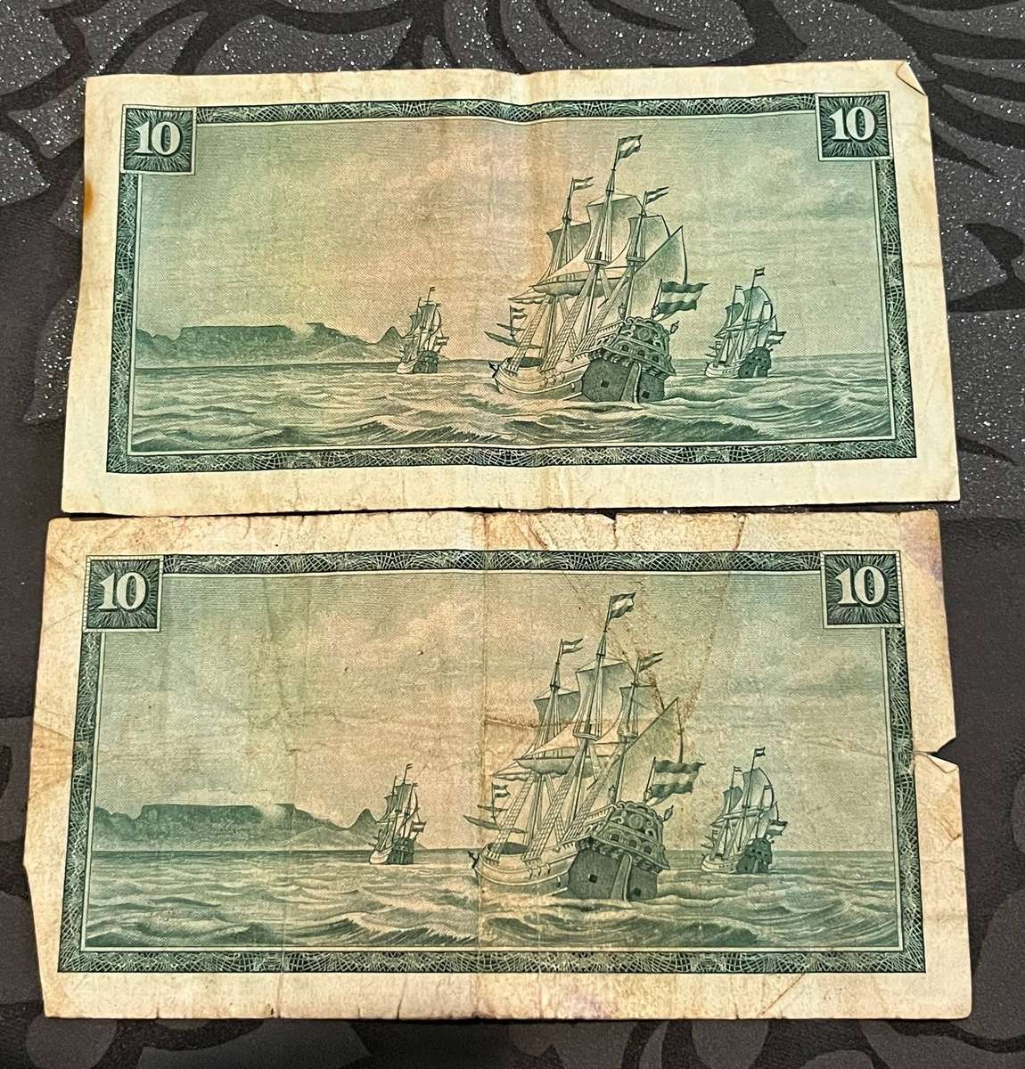 Set of 2 x South Africa 10 Rand Banknotes  Jan van Riebeeck  Reserve Bank Issue