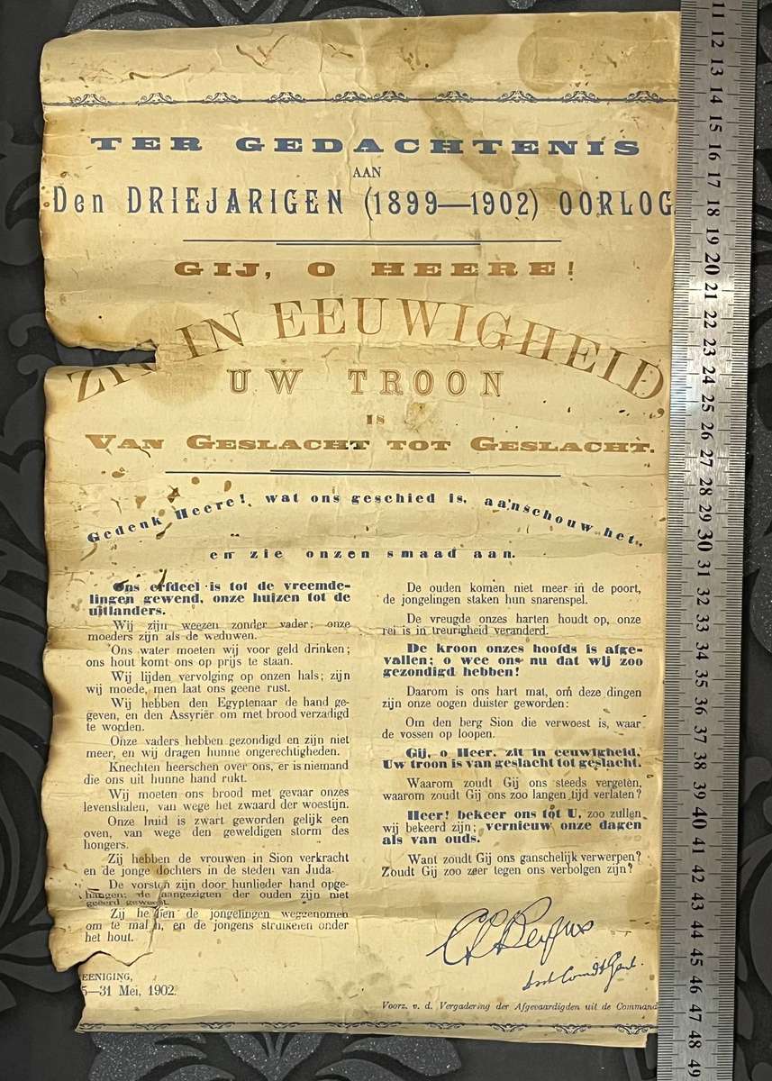 1902 Anglo-Boer War Vereeniging Treaty Commemorative Broadside  Rare Historical Poster