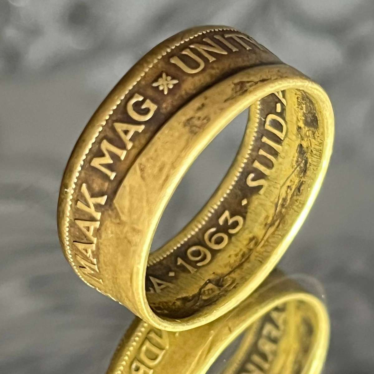 Handcrafted Ring from 1963 South African Coin  Unity is Strength