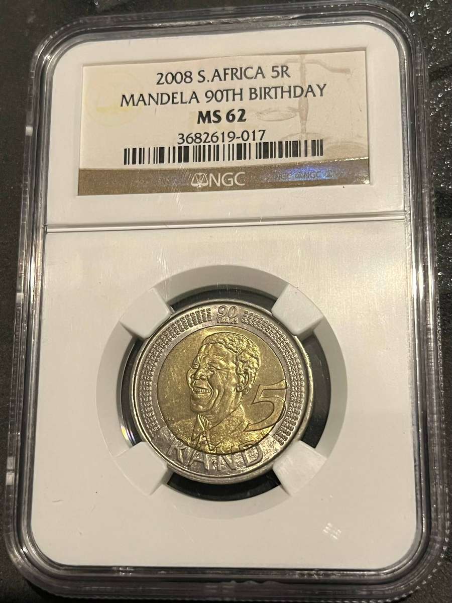 2008 South Africa 5 Rand  Mandela 90th Birthday  NGC MS62