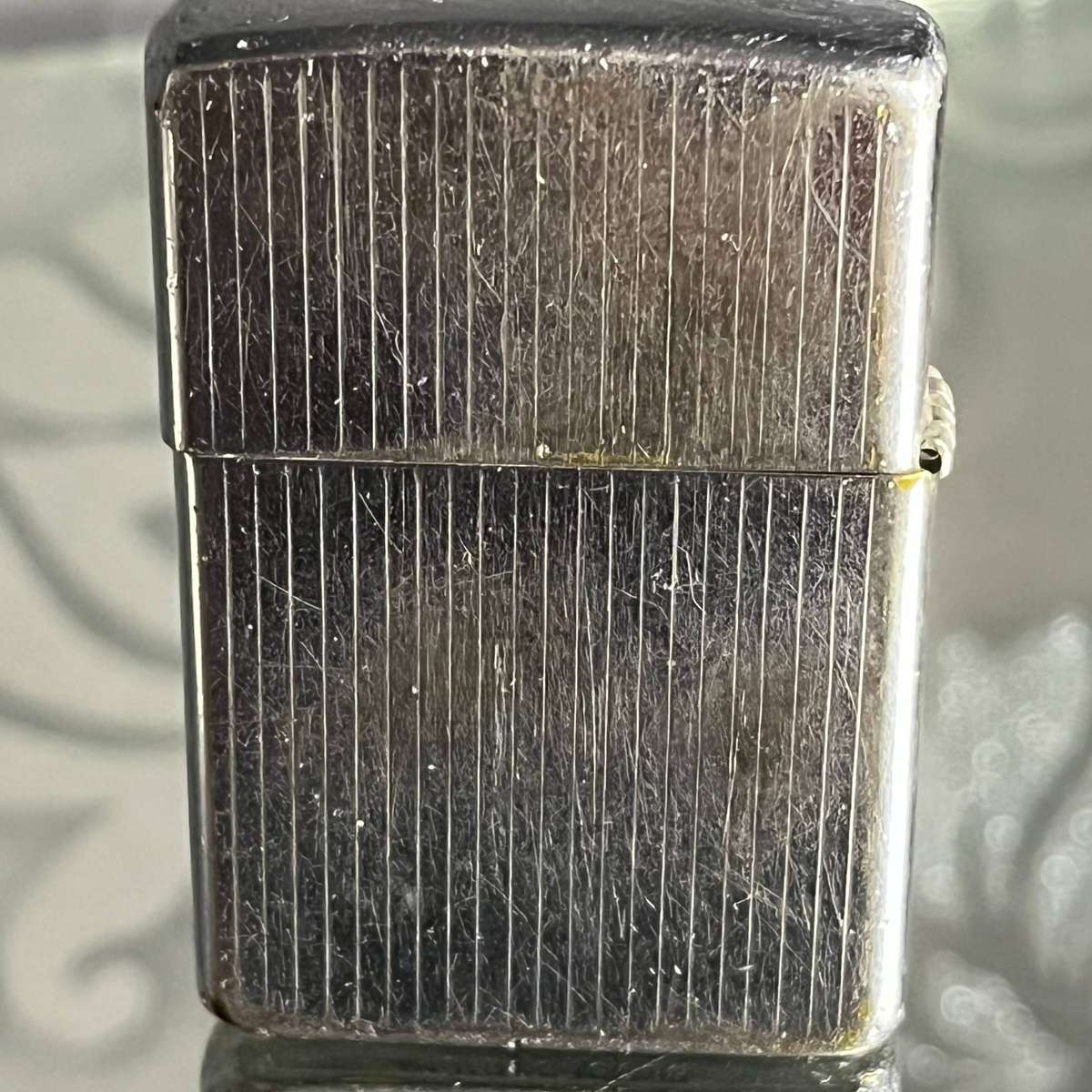 Genuine Zippo Lighter  Chrome Striped  Broken Hinge & Flint Wheel
