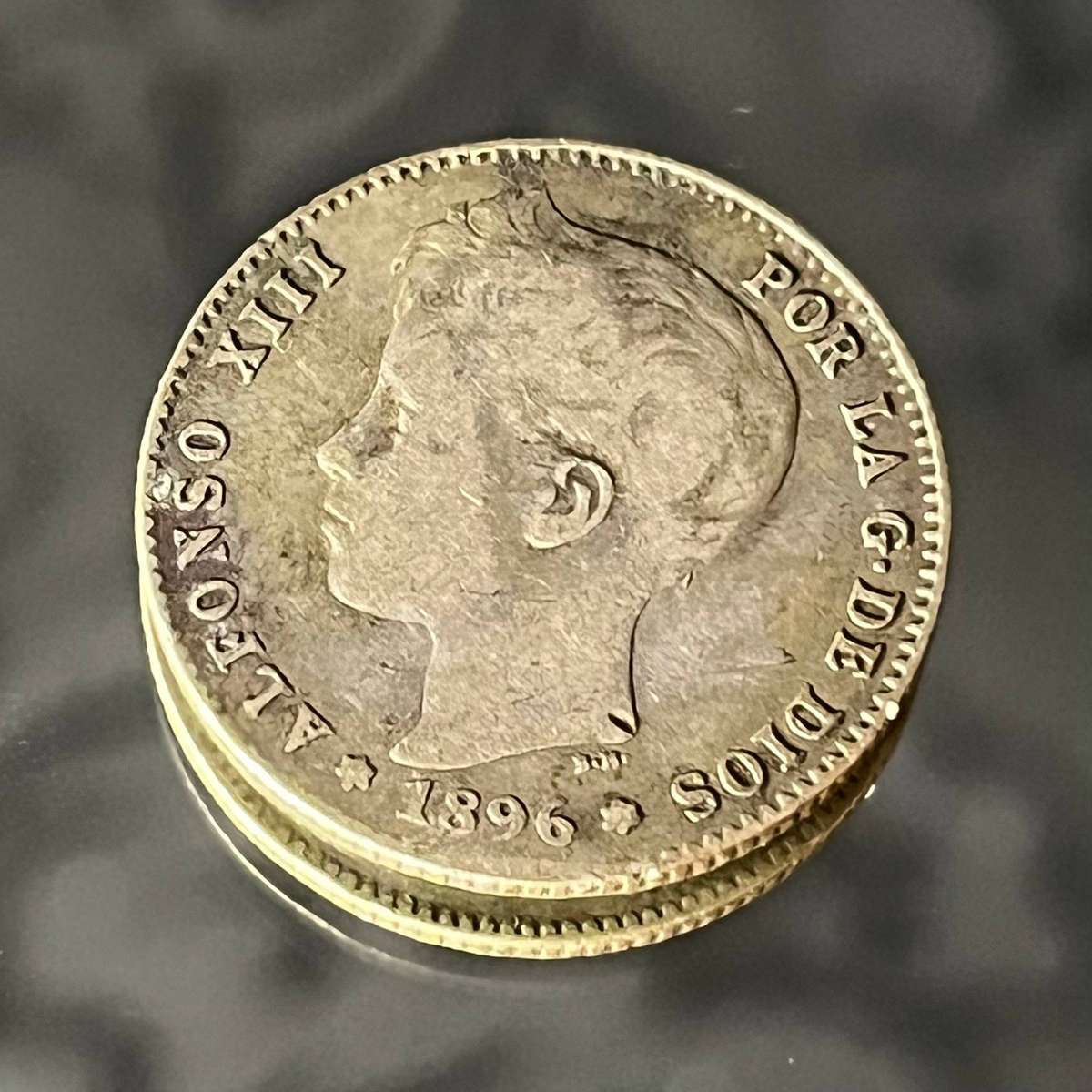  1896 Spain  Alfonso XIII  1 Peseta Silver Coin