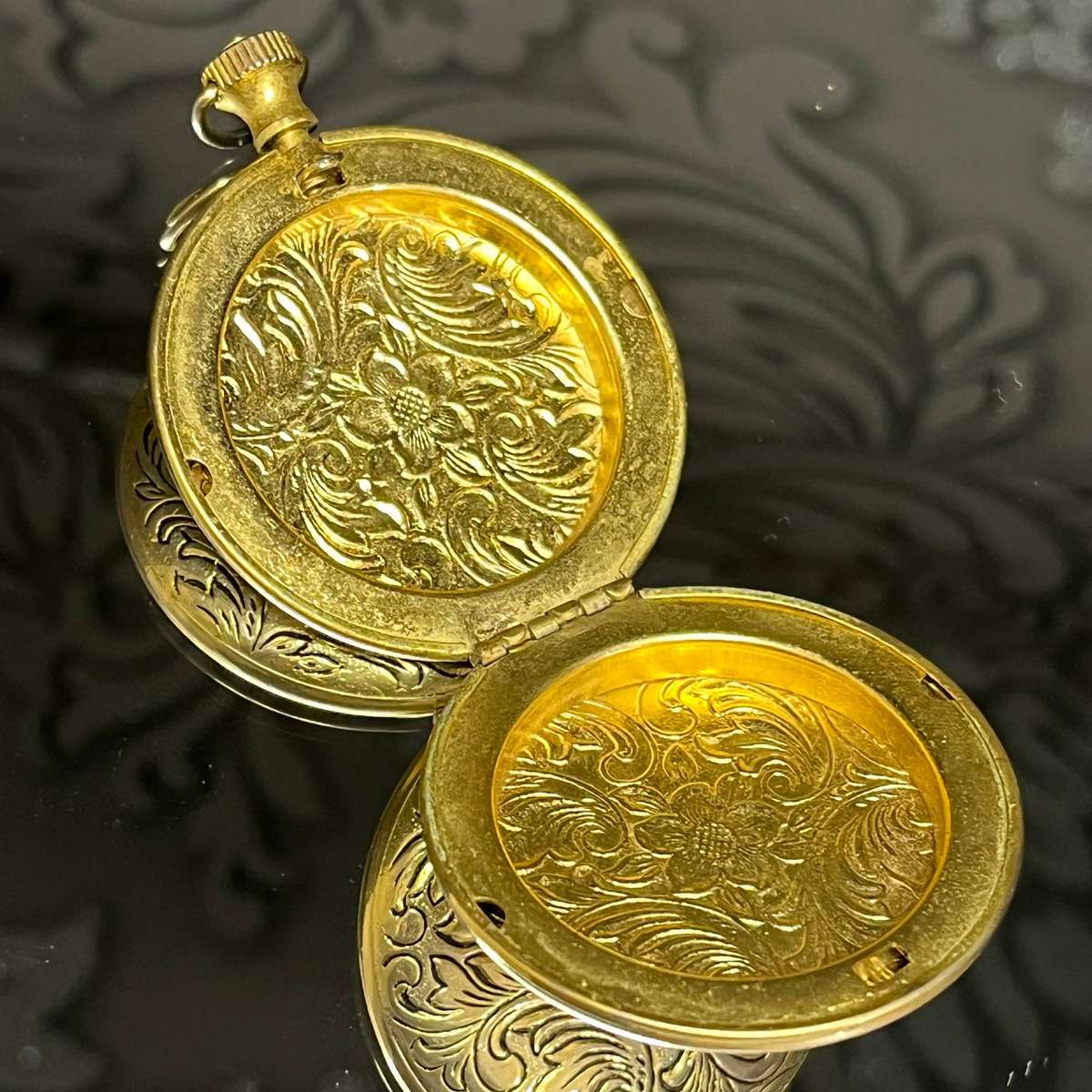 Gold-Tone Floral Pocket Watch Case  Empty Display Locket