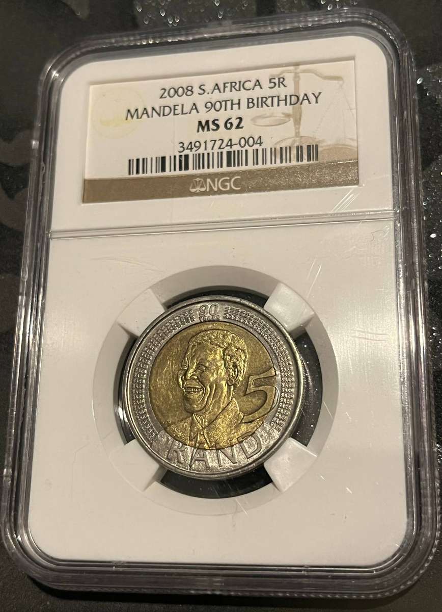 2008 South Africa 5 Rand  Mandela 90th Birthday  NGC MS62