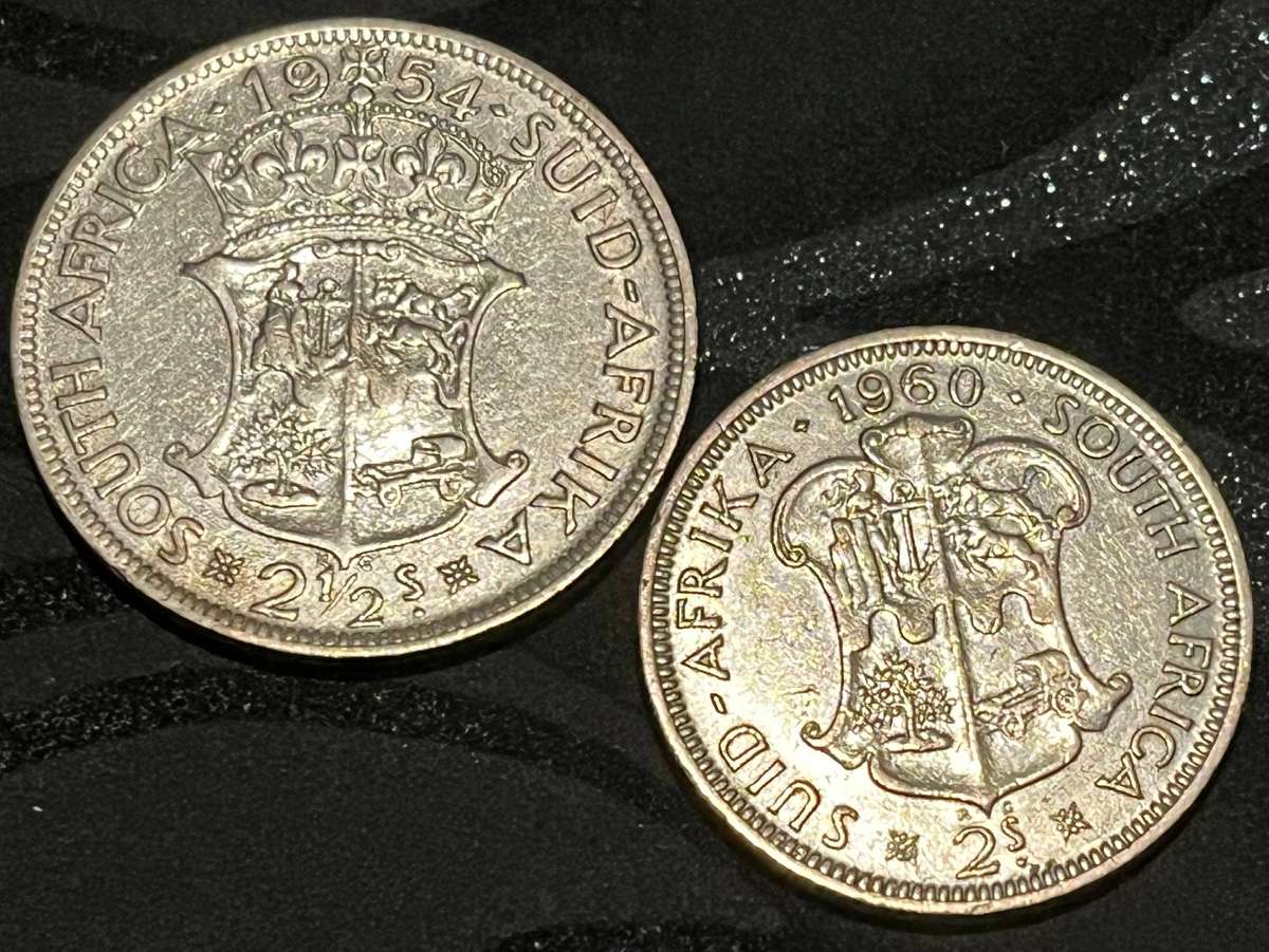  Lot of 2 x South Africa Silver Coins  1954 Half Crown (2½ Shillings) & 1960 Florin (2 Shillings)