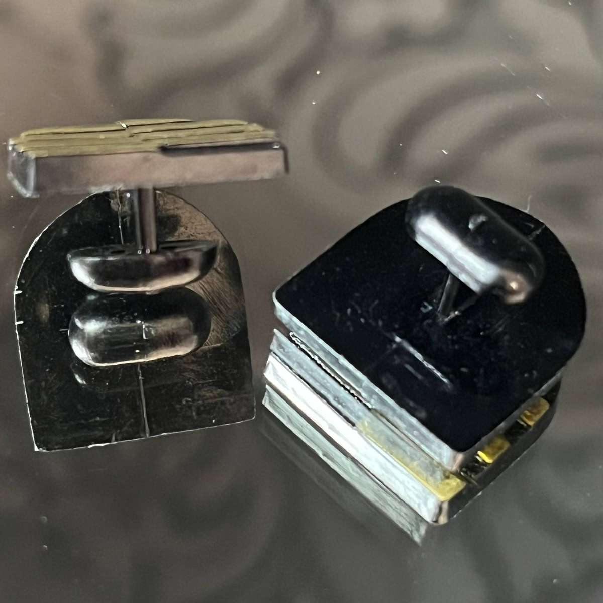 Collectors Pair of Cufflinks  Black Enamel & Gold-Tone Shield Design