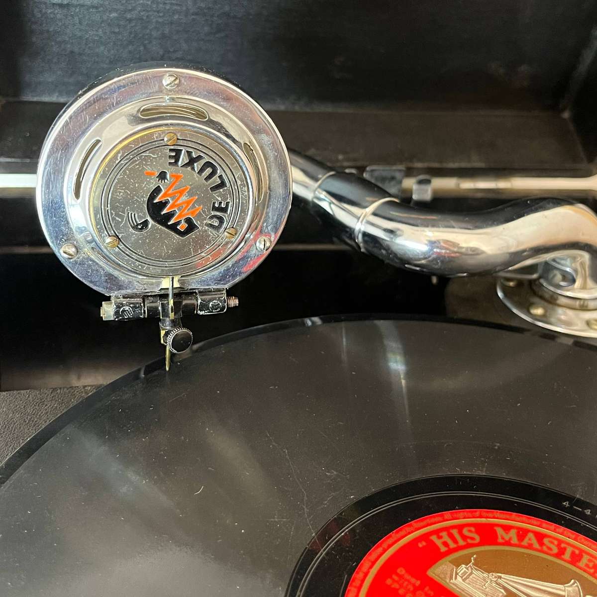 Vintage ELKAH Portable Wind-Up Gramophone + Record Album  1930s/50s Classic