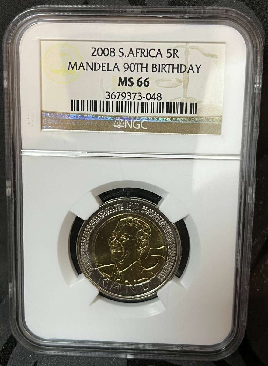 South Africa 2008 Mandela 90th Birthday 5 Rand  NGC MS66  Graded Coin