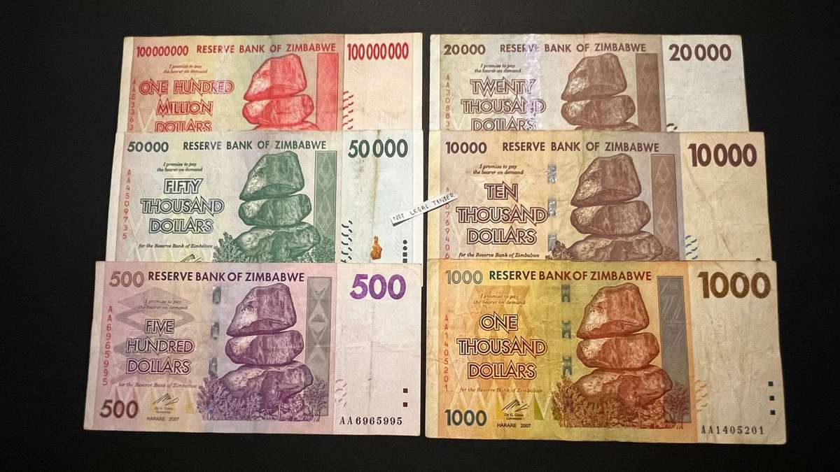 Zimbabwe Dollar Banknote Bundle | Reserve Bank of Zimbabwe | 6 Notes