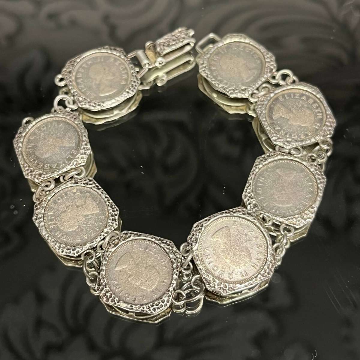 Unique Sterling Silver Bracelet with South African 3d Coins  Vintage Queen Elizabeth II Design