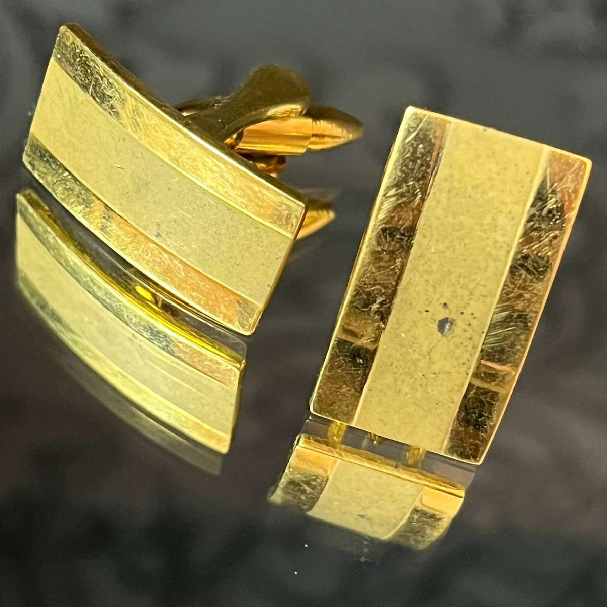 Retro Mens Cufflinks  Rectangular Gold Design with Stripes