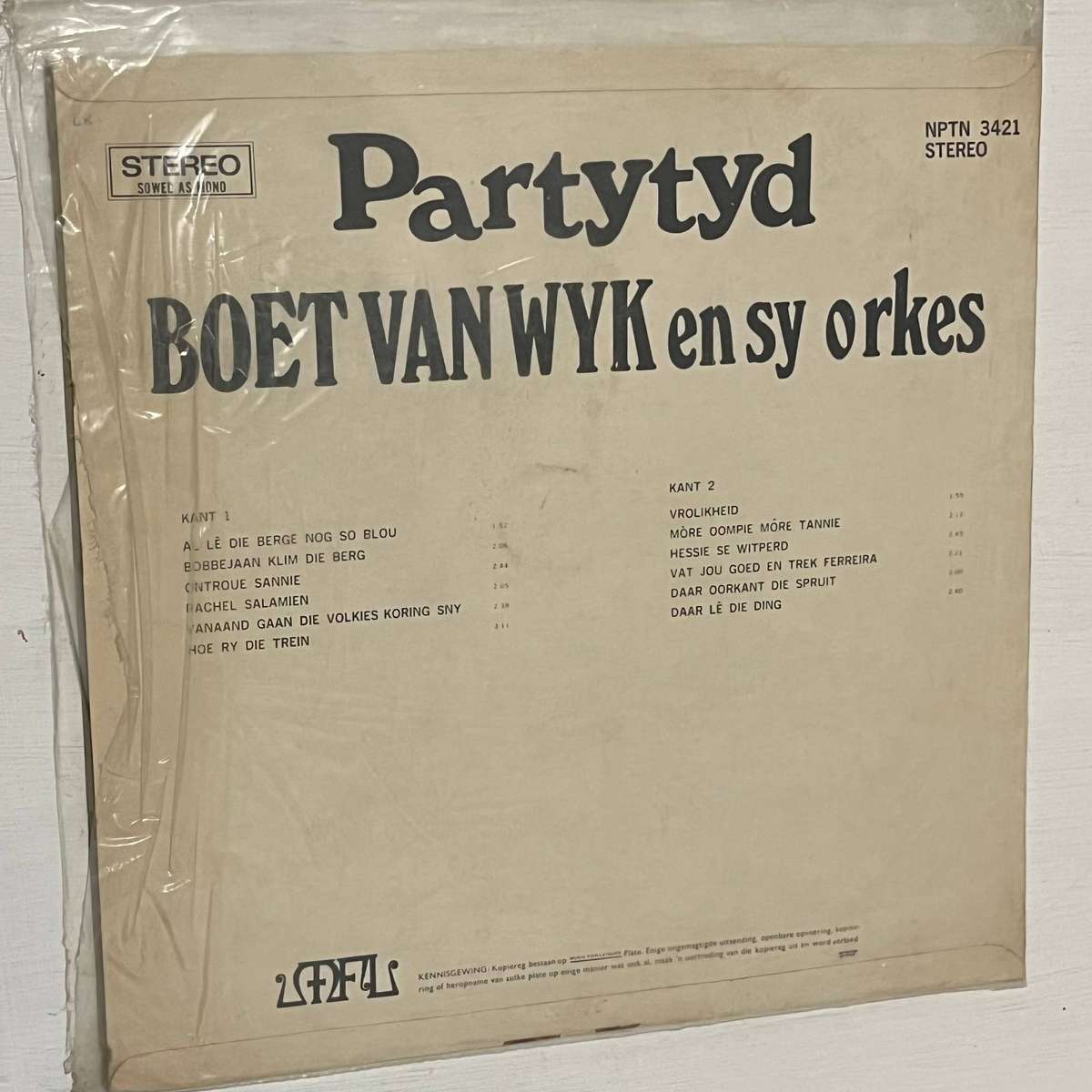 Boet van Wyk en sy Orkes  Partytyd Afrikaans LP