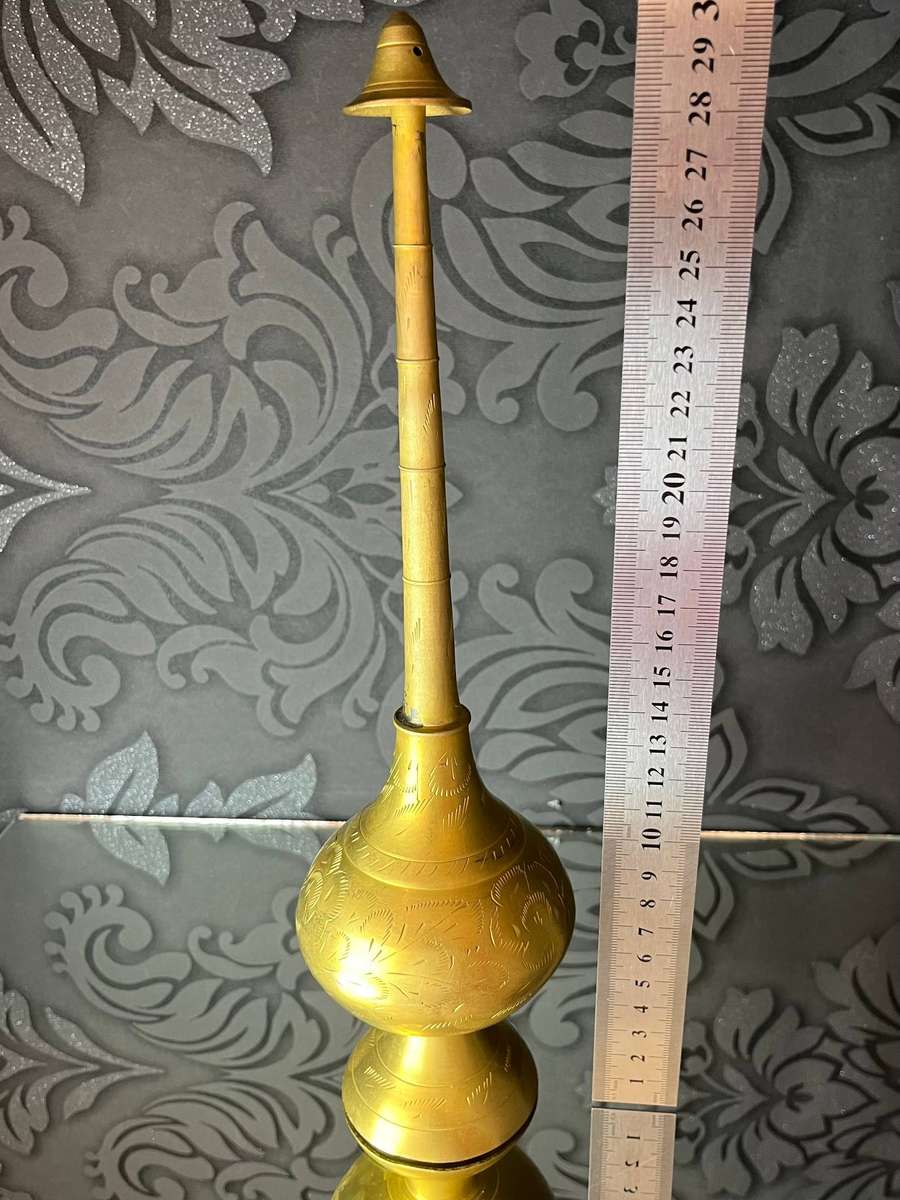  Tall Vintage Brass Ewer  Hand-Etched Floral Design